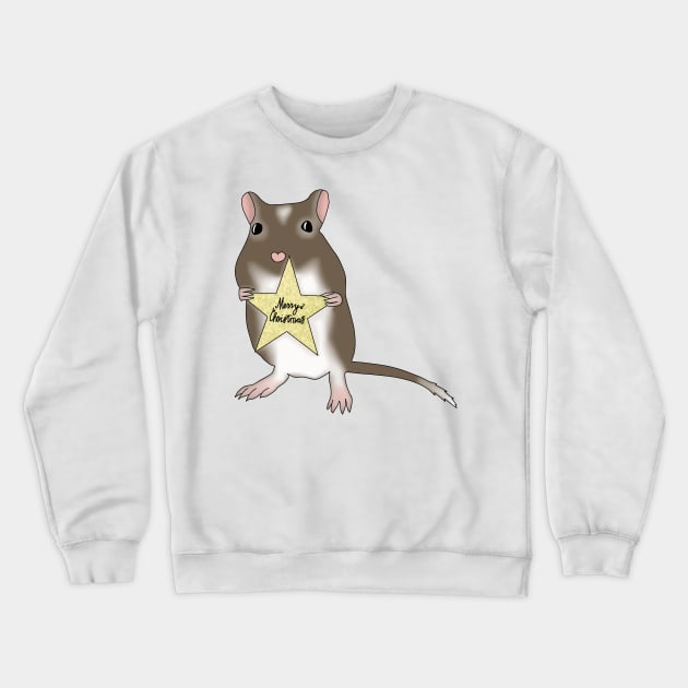 Cute brown gerbil says merry Christmas Crewneck Sweatshirt by Becky-Marie